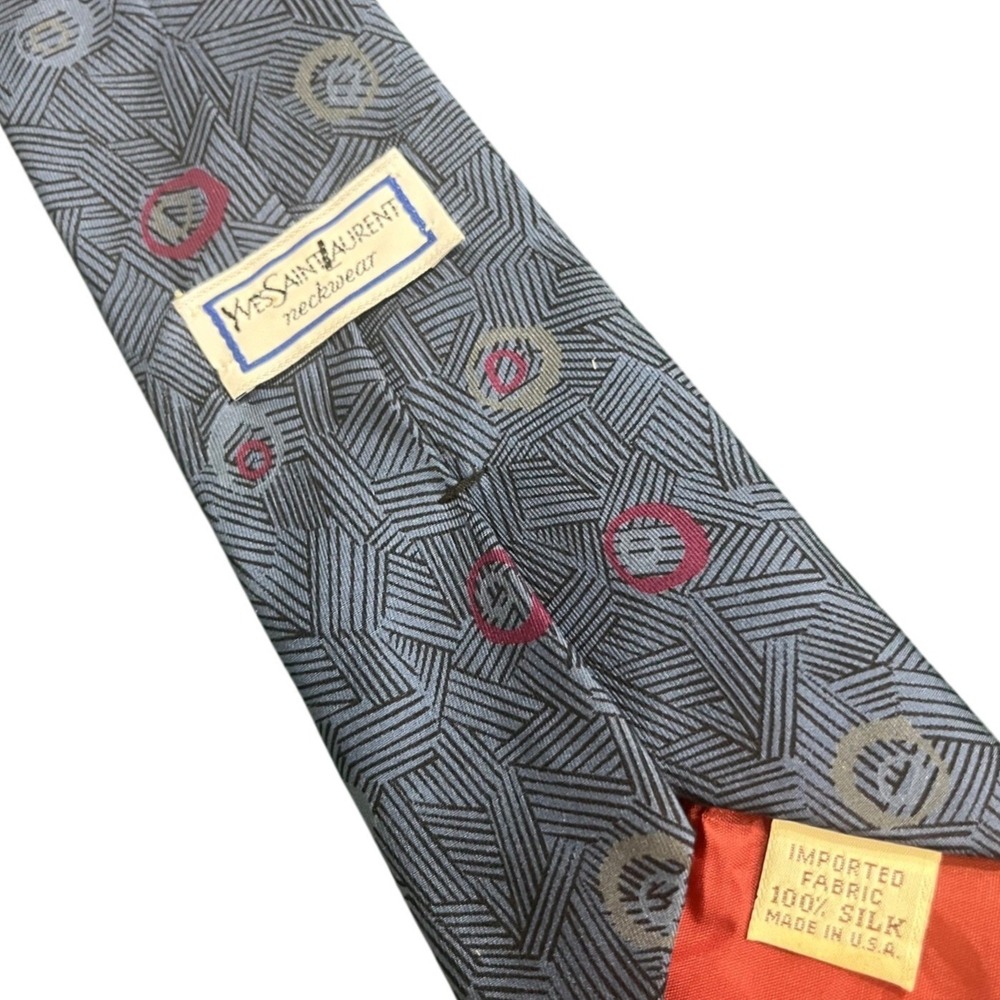 Yves Saint Laurent Mens Grey Geometric Abstract Silk Tie Made in USA YSL Necktie - Picture 3 of 6